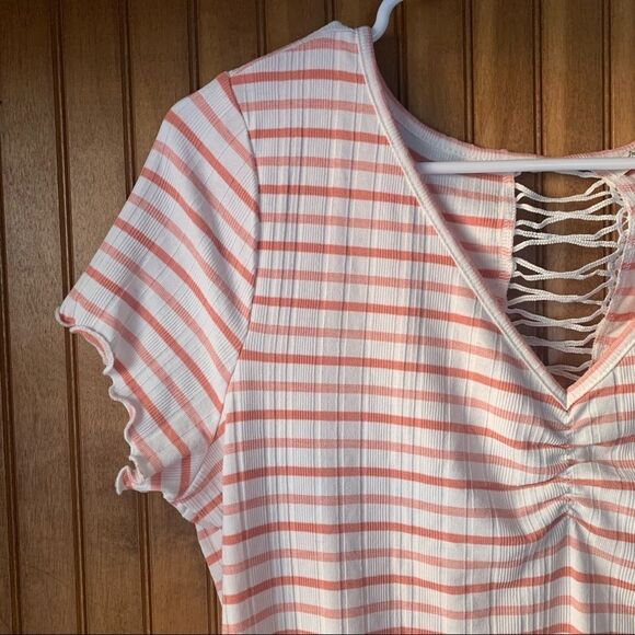 American Rag Pink Striped V-Neck Cropped Tee - Juniors XL - Picture 7 of 7